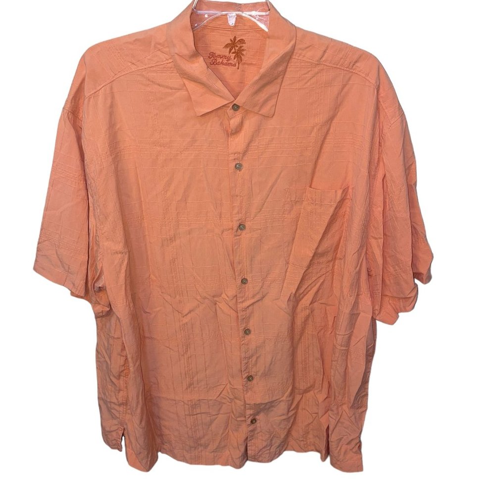 Tommy Bahama Peach 100% Silk Short Sleeve Button Down Shirt Size 2XB‎
